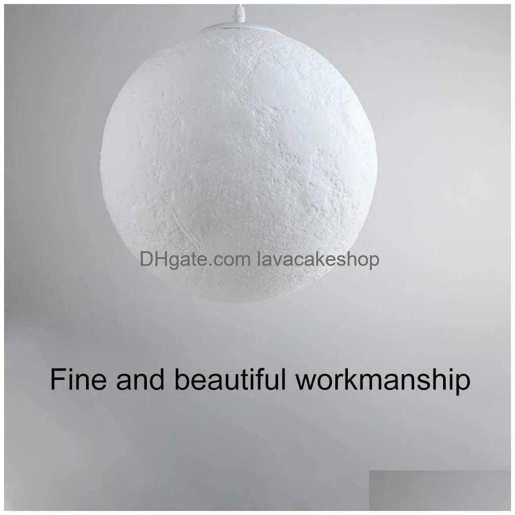 creative 3d printed moon pendant lamp 3 colors lighting ac110220v moon hanging lamp for bedroom home decoration pendant lights y0910