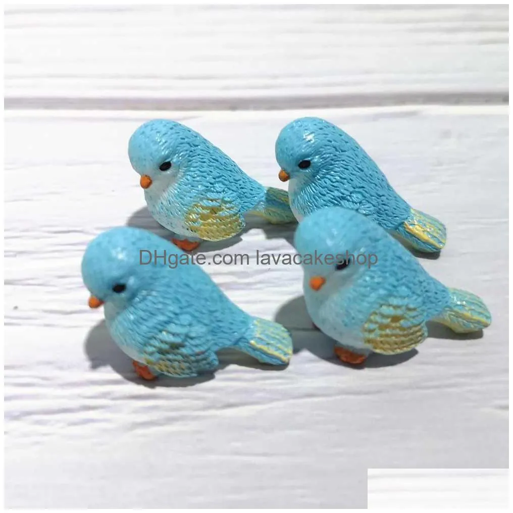 4 pcs/set resin home ornament cute little birds animal model figurine glass decor miniature craft garden diy accessories y0910