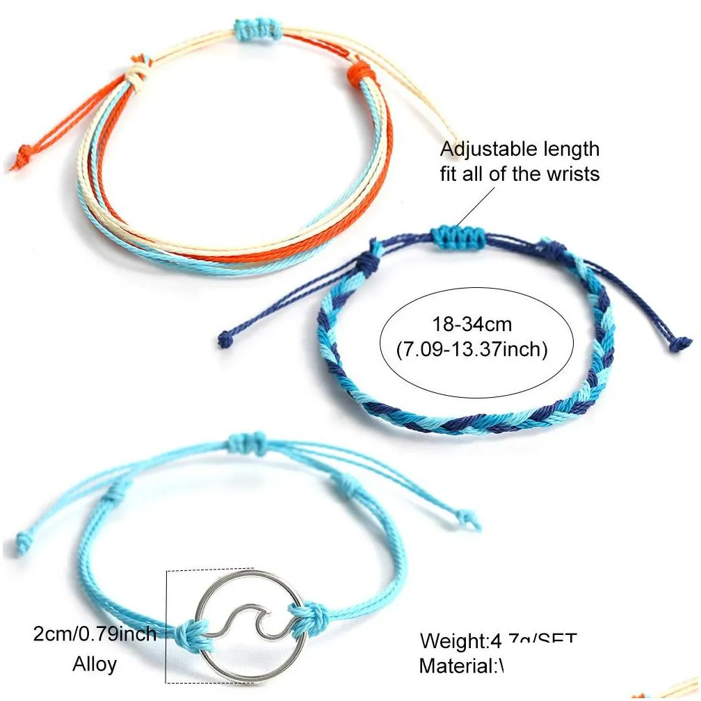 3pcs/set wax rope handmade woven bracelets for women men fashion multilayer braided friendship wave charms wax string bracelets jewelry