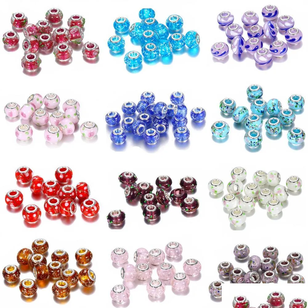 19 color big hole glass crystal beads charm findings loose spacer craft european silver beaded with 925 stamp for bracelet jewelry