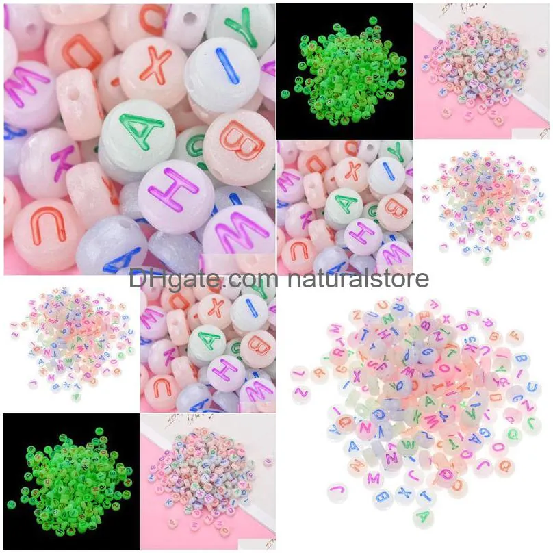 100pcs/lot night light diy loose bead for jewelry bracelets necklace making accessiroes crafts acrylic letter beads
