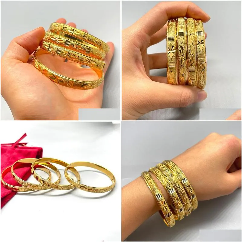 4pcs wedding dubai bangles for women man ethiopian jewelry gold color africa bracelets arab birthday gifts bangle