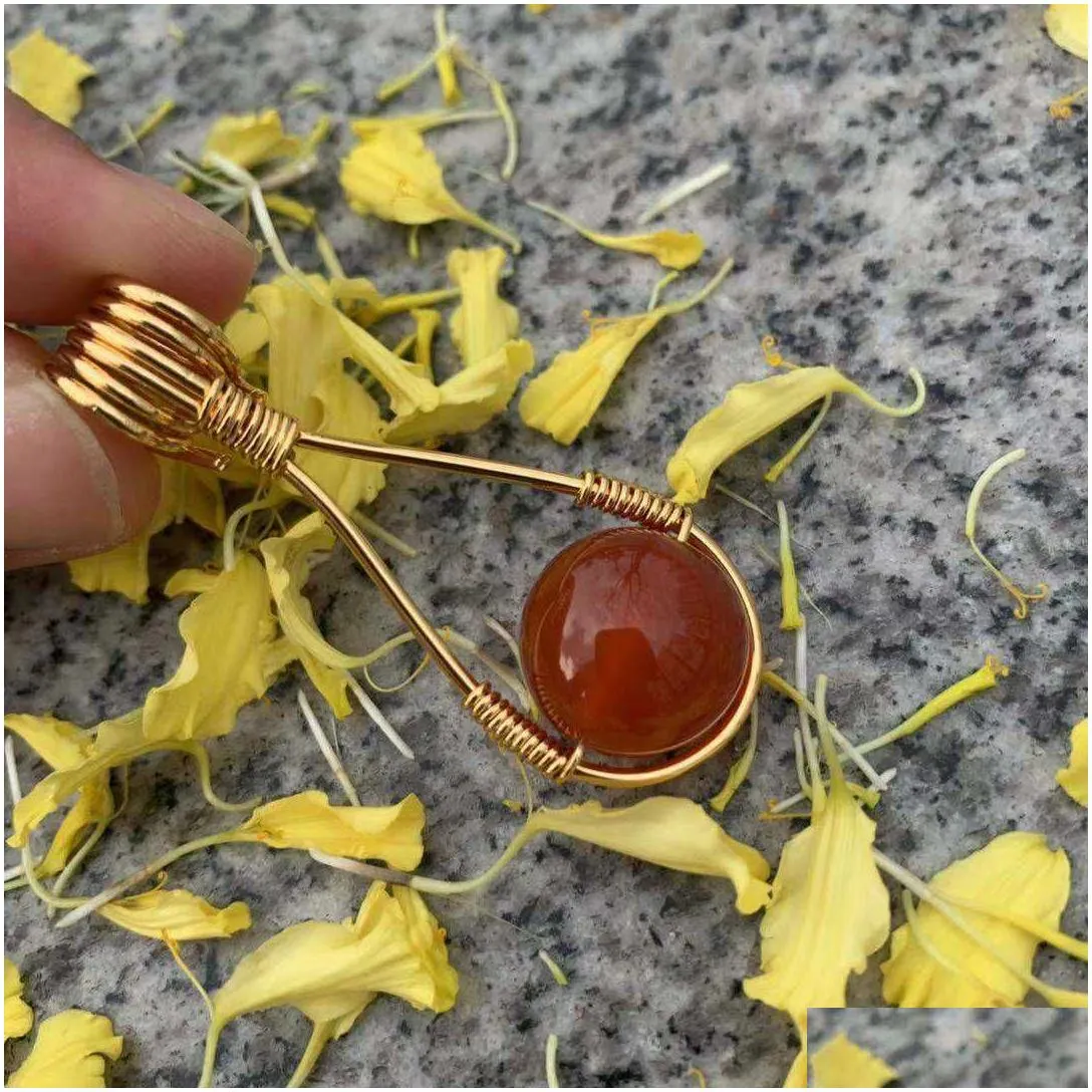 anxiety necklace wire wrapped pendant red agate rough stone natural crystal rolling ball necklace