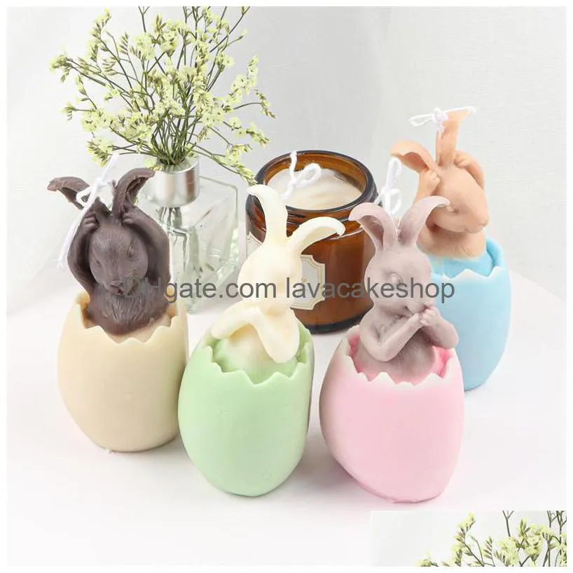 holiday decorations eggshell candle mold silicone rabbit resin mould making animal plaster chocolate baking tools supplies 220531