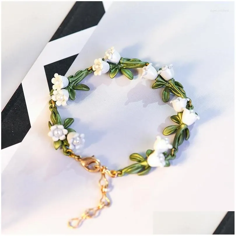 charm bracelets vanssey fashion jewelry plant flower lily of vally natural pearl bracelet party wedding accessories for women 2022