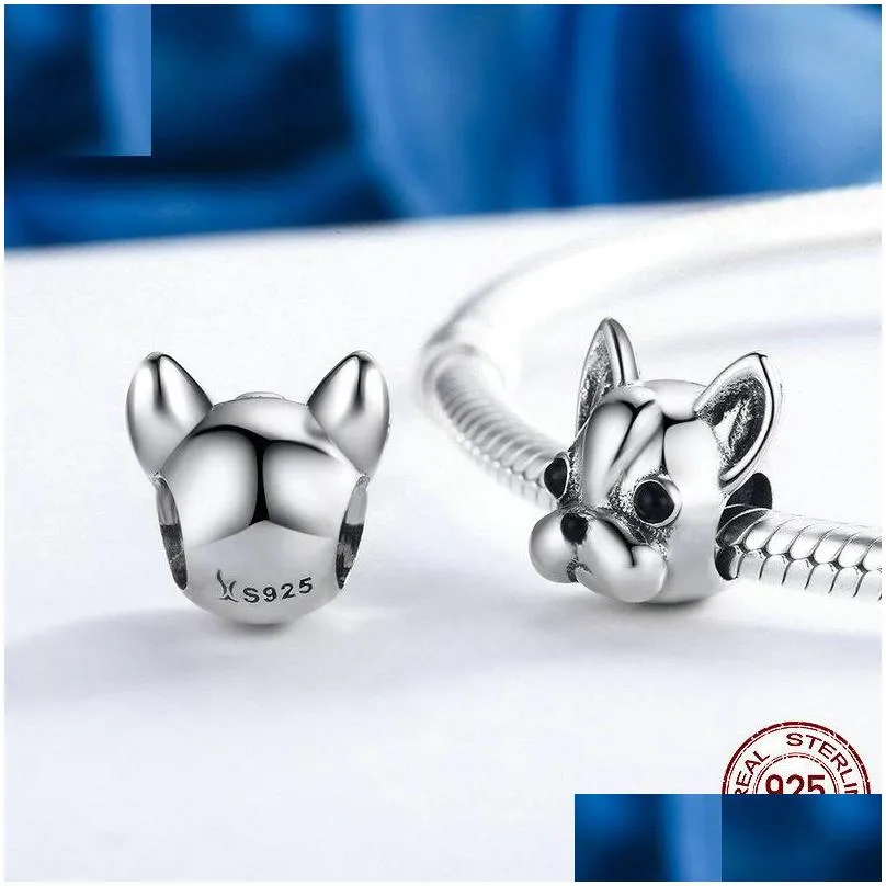 925 sterling silver loyal partners french bulldog enamel doggy animal big hole beads for women charm bracelets dog jewelry making