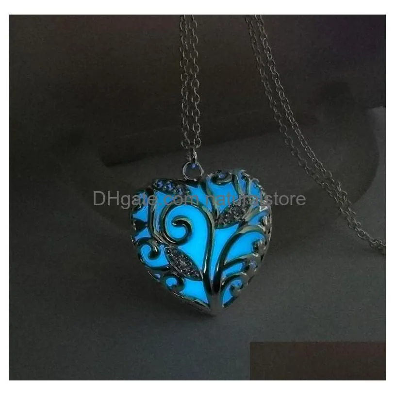  heart shaped pendant necklace luminous pendants in dark hollow out type heart glow pendants necklace for women