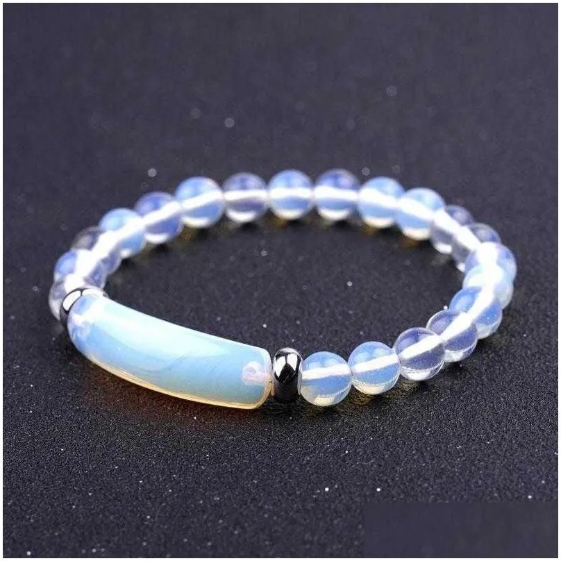 8mm natural stone crystal beaded strands charm bracelets colorful elastic bangle for women men jewelry