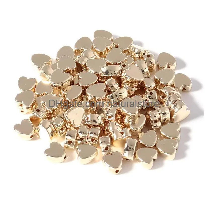 100pcs/lot diy loose bead for jewelry bracelets necklace hair ring making accessories crafts metal love heart rose gold silver color kids handmade