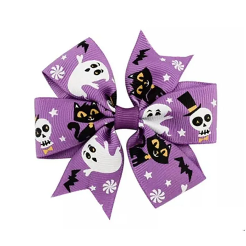 3 inch baby halloween grosgrain ribbon bows with clip girls kids ghost pumpkin baby girl pinwheel hair clips hair pin accessories