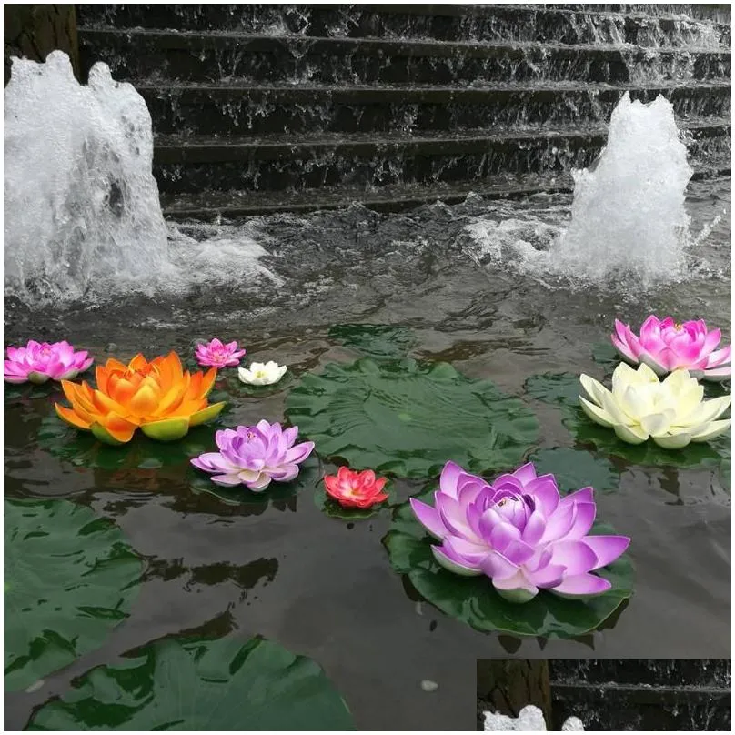 decorative flowers lotus artificial lily floating water flower pond pads plantdecorpondspool fake simulation leaves decorations