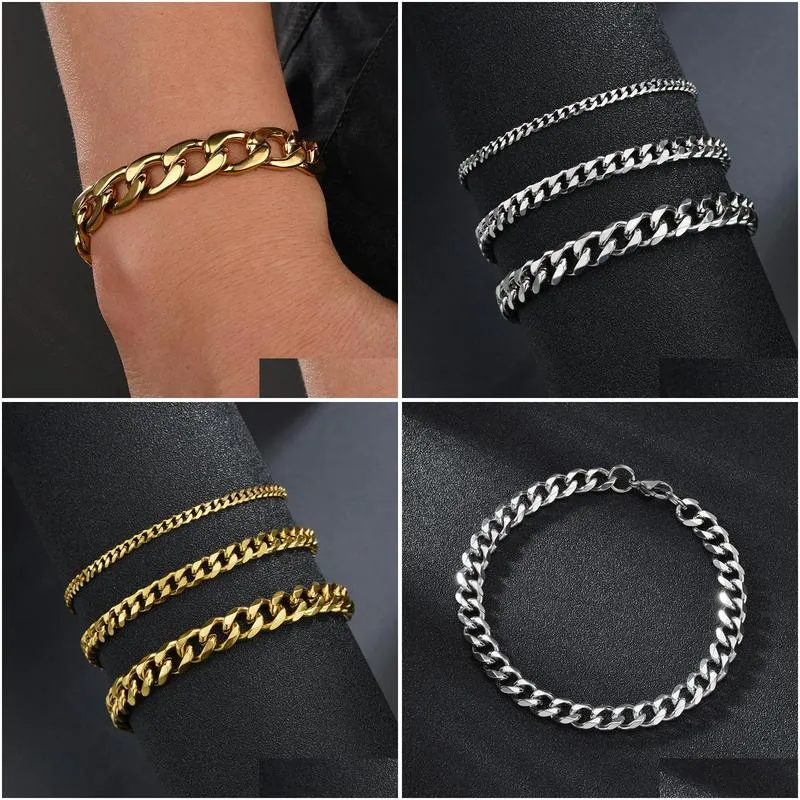 classic stainless steel chain bracelet for men women punk 3/5/7mm width cuban link chain bangle fashion party never fade jewelry gift