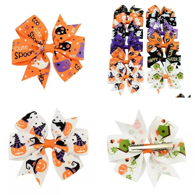 3 inch baby halloween grosgrain ribbon bows with clip girls kids ghost pumpkin baby girl pinwheel hair clips hair pin accessories