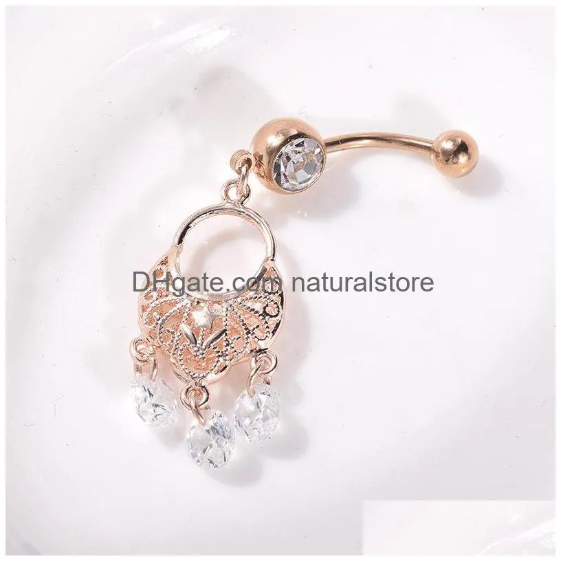 sexy wasit belly dance crystal body jewelry stainless steel rhinestone navel bell button piercing dangle rings for women pendant rose