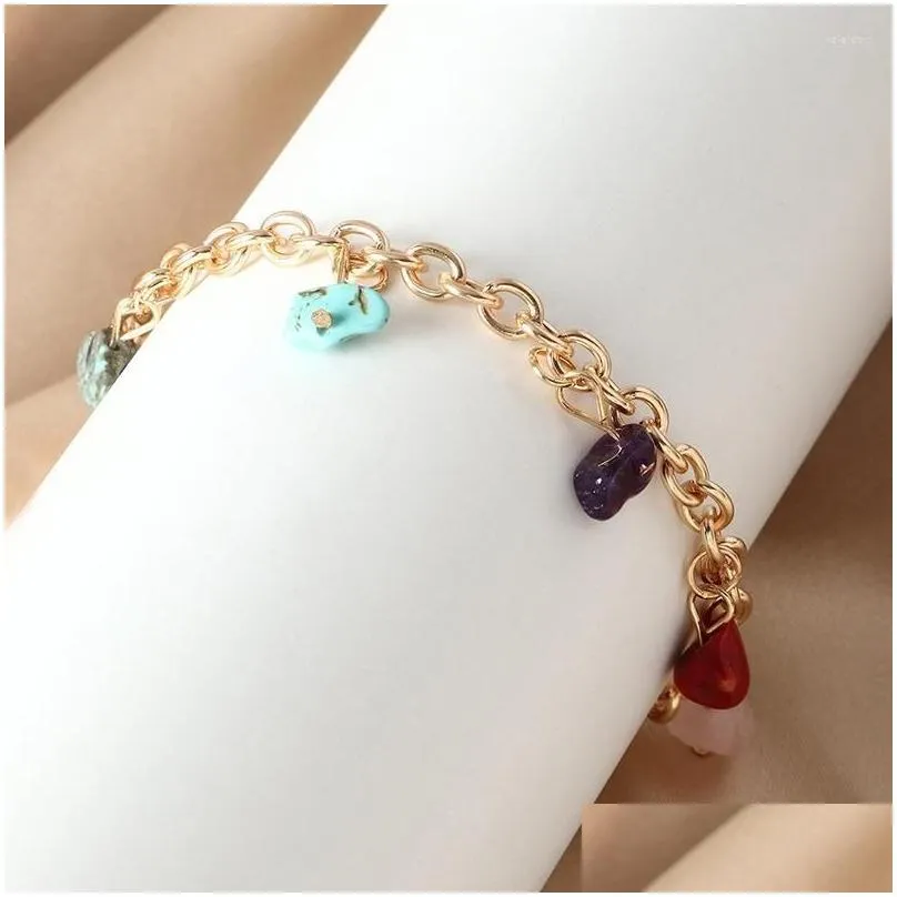 charm bracelets colorful natural stone pendant women bracelet gold metal chain fashion jewelry pierre naturelle pulsera mujer