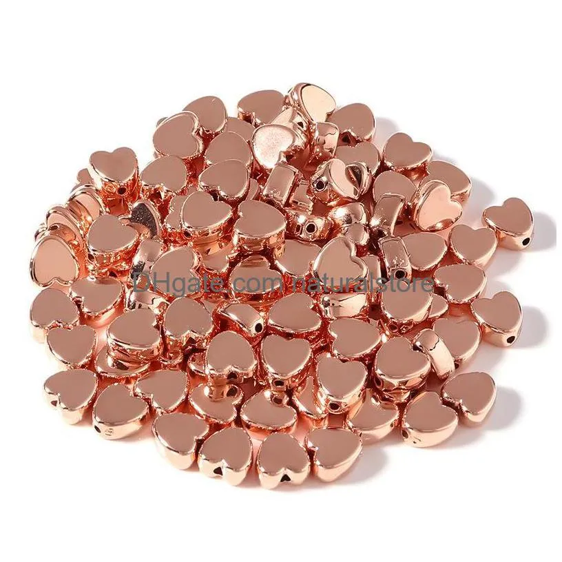 100pcs/lot diy loose bead for jewelry bracelets necklace hair ring making accessories crafts metal love heart rose gold silver color kids handmade