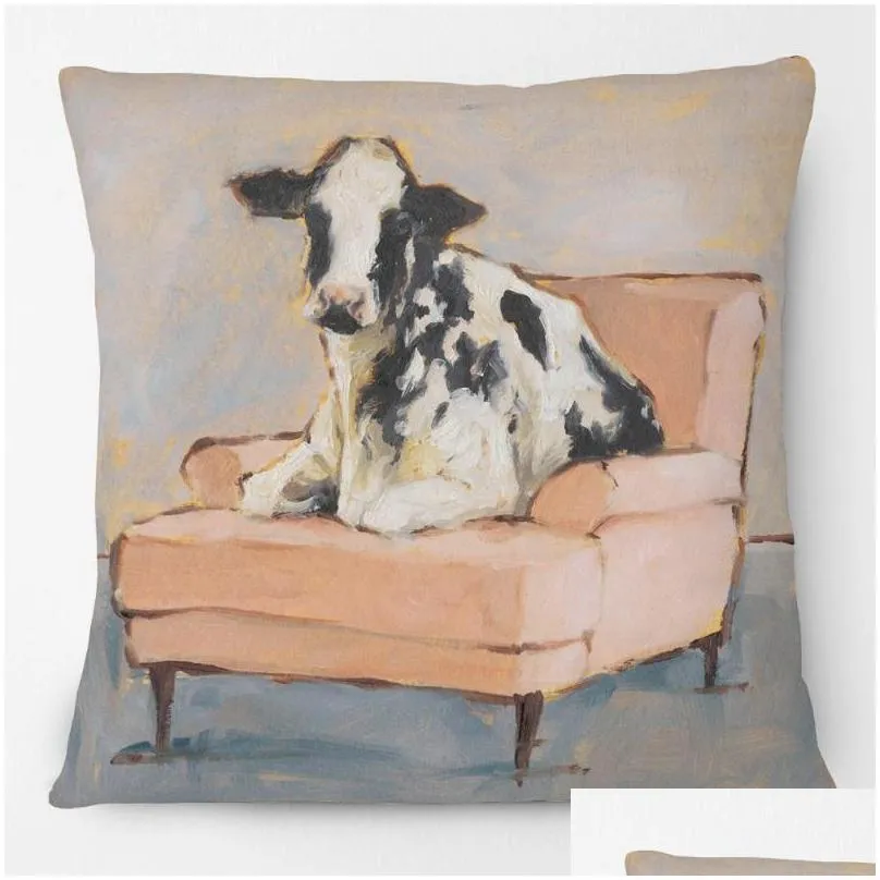 cushion/decorative pillow hand painting animal cow in sofa couch cushion covers home decorative modern art casecushion/decorative