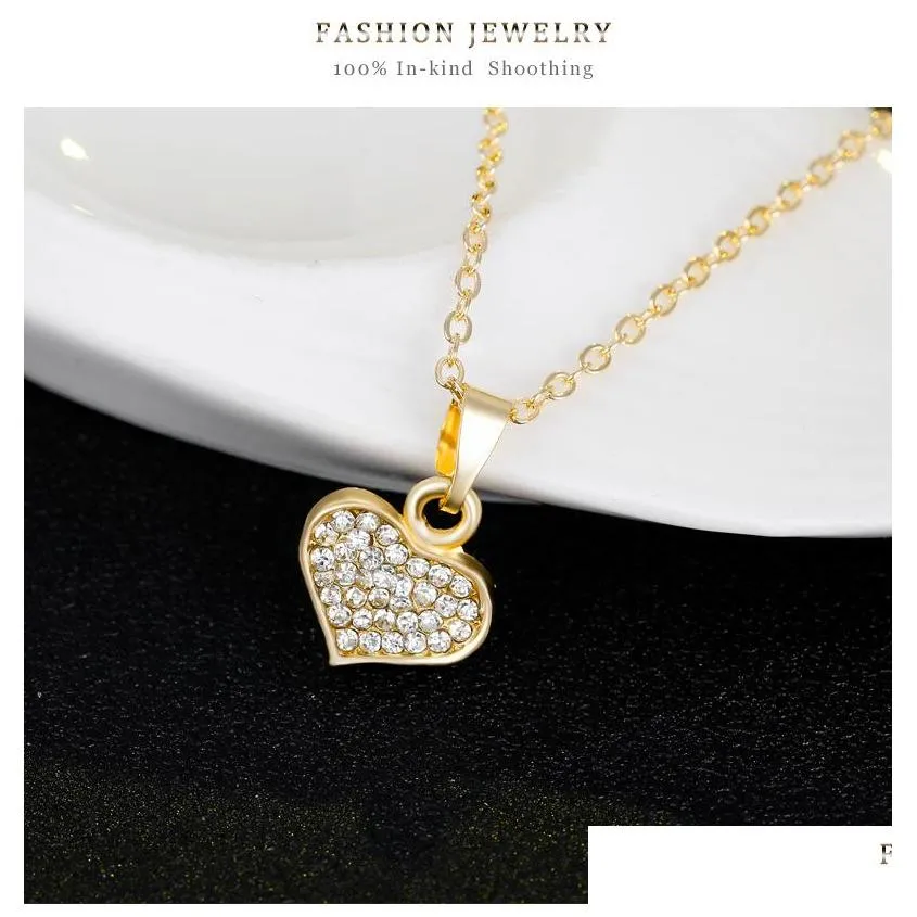 luxury crystal heart jewelry set for women wedding gold love shape pendant necklace stud earrings rings cuff bangle bracelet fashion