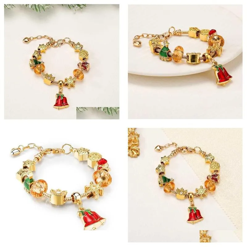 charm bracelets european style diy large hole bead bracelet christmas gifts for women girl holiday gift golden bracelet red bell