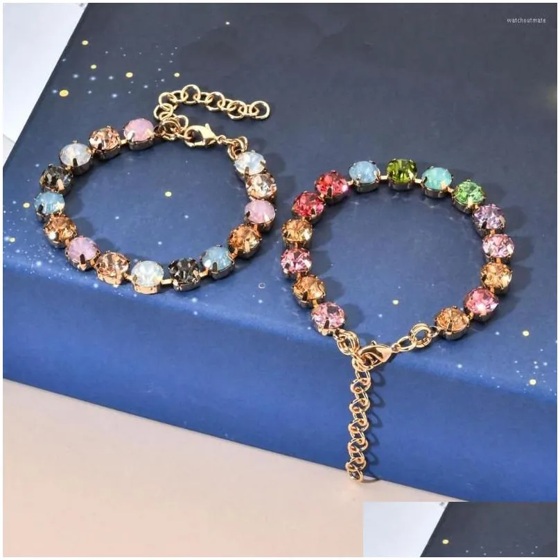 charm bracelets zmzy adjustable exquisite rainbow cz tennis bracelet for women fashion gold plated chain crystal wedding jewelry gift