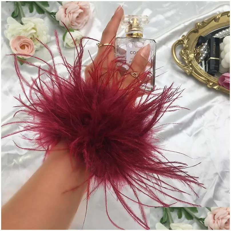 charm bracelets women feather bracelet cuffs wrap stainless steel real fur ostrich cuff 2022 elastic hair band double layer furcharm