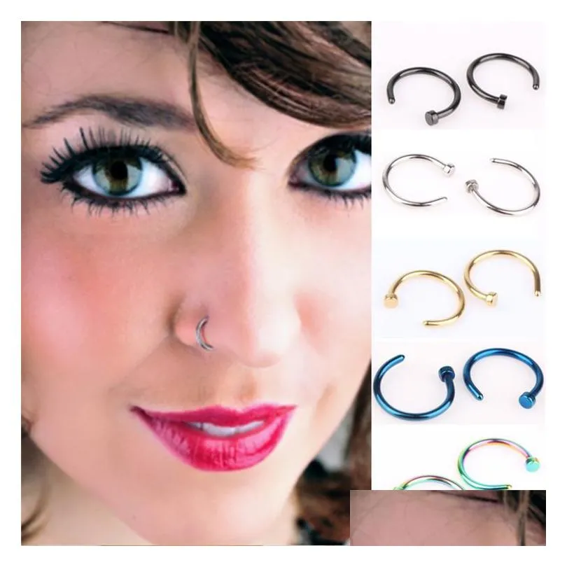 316l stainless steel nose rings body piercing jewelry fashion women open hoop nose rings earring studs non piercing rings