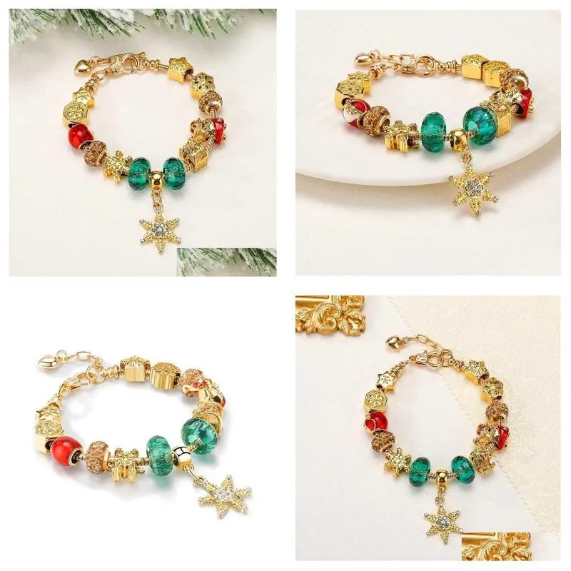 charm bracelets european style diy large hole bead bracelet christmas gifts for women snowflake pendant holiday element accessories