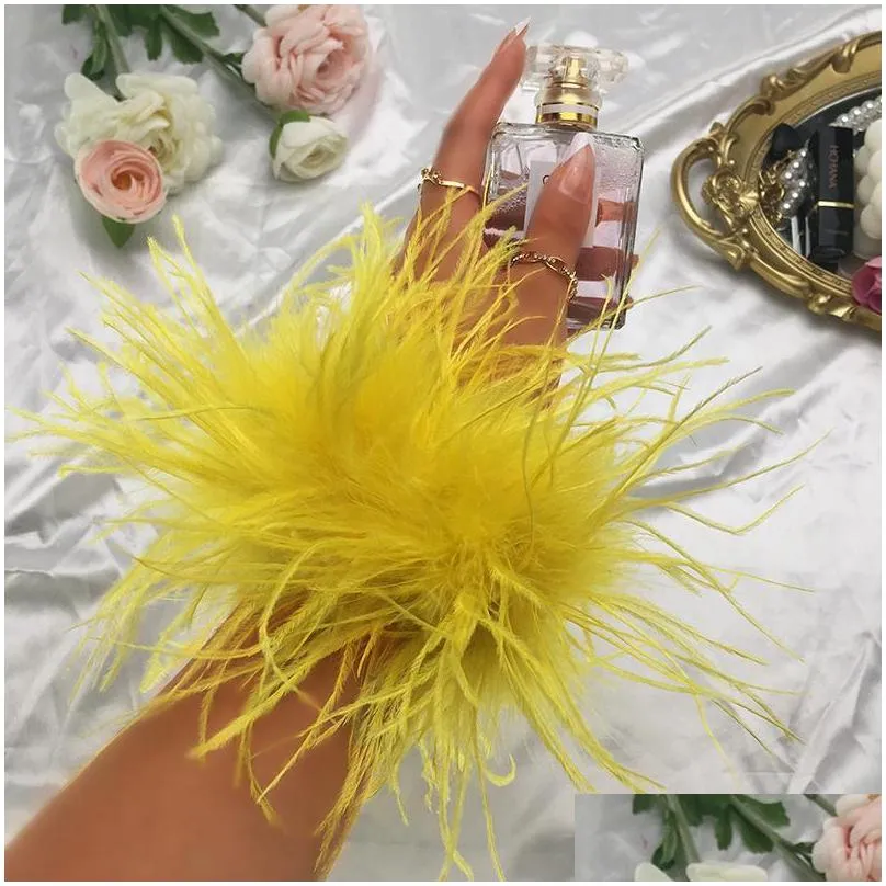 charm bracelets women feather bracelet cuffs wrap stainless steel real fur ostrich cuff 2022 elastic hair band double layer furcharm