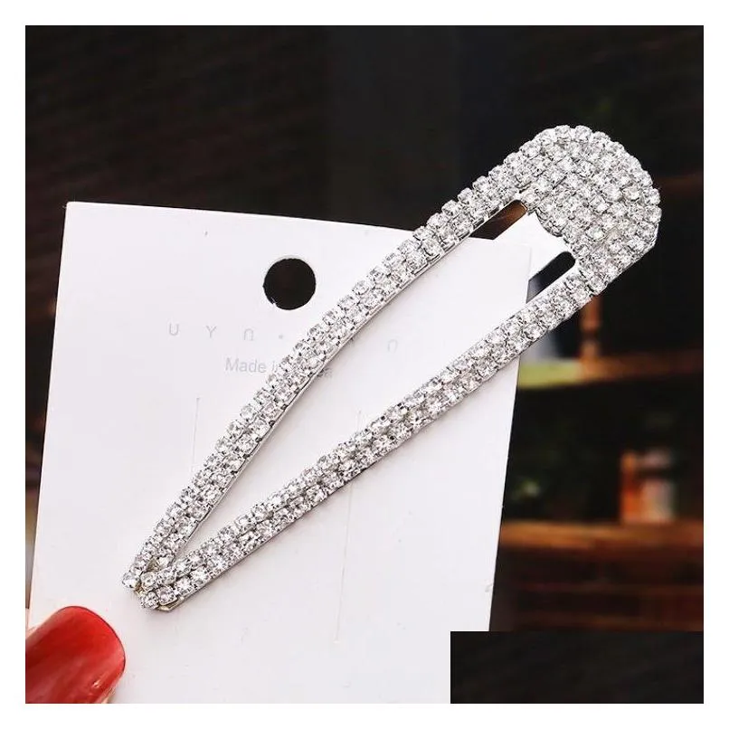 fashion metal water drop hair clips golden rhinestone bb clip simple geometry bang hairpin 3 colors