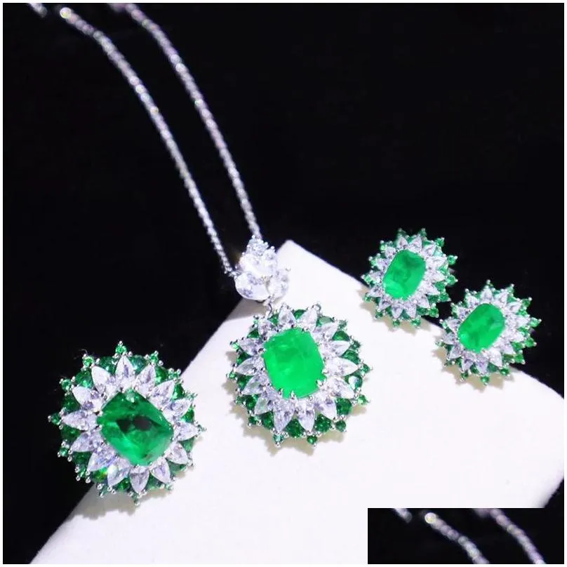 earrings necklace exquisite 925 sterling silver jewelry set emerald gemstone rings fine women color treasure