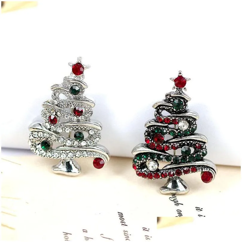 crystal christmas tree bowknot brooches gift for the year full colorfull rhinestone bell heart scarf clip christmas brooch pins