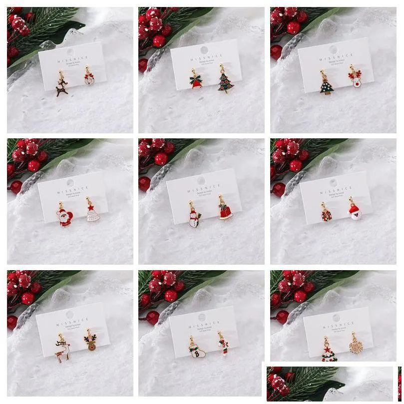 stud koj 1pair christmas accessories earrings for women elk/santa claus/snowflake/tree/socks eu 2021 year fancy eardrop
