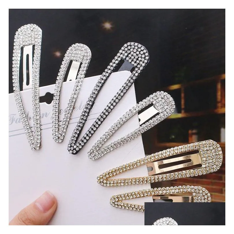 fashion metal water drop hair clips golden rhinestone bb clip simple geometry bang hairpin 3 colors