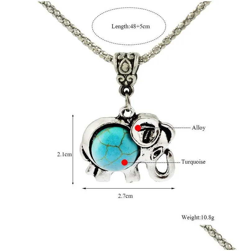 vintage turquoise necklaces square elephant heart leaves flower natural stone pendant long chains for women fashion jewelry gift