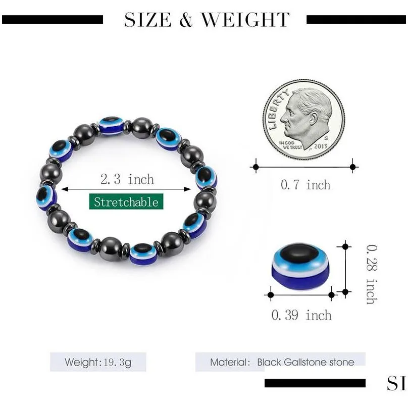 2018 energy magnetic hematite blue evil eye bracelet women power healthy black gallstone beaded chains bangle for men s fashion