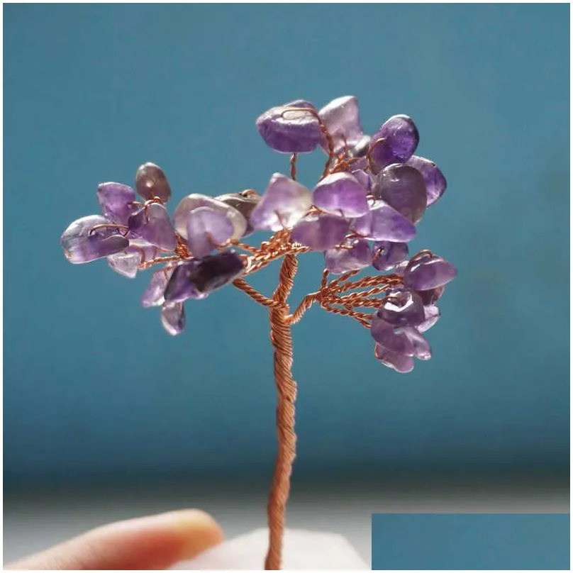 bulk wholesale amethyst chip rose quartz base chakra crystal tree of life copper wire money tree bonsai feng shui decor
