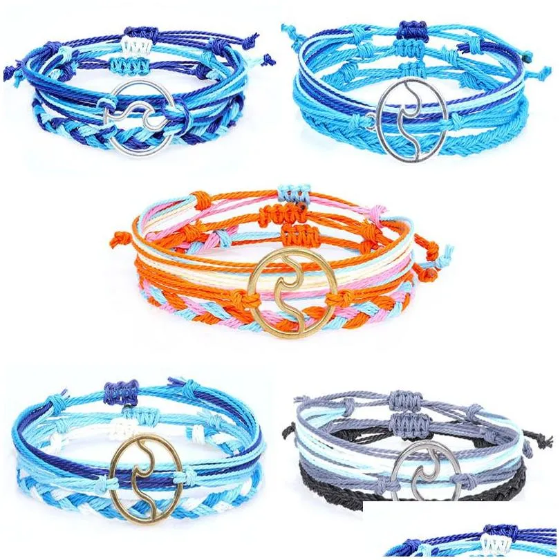 3pcs/set wax rope handmade woven bracelets for women men fashion multilayer braided friendship wave charms wax string bracelets jewelry