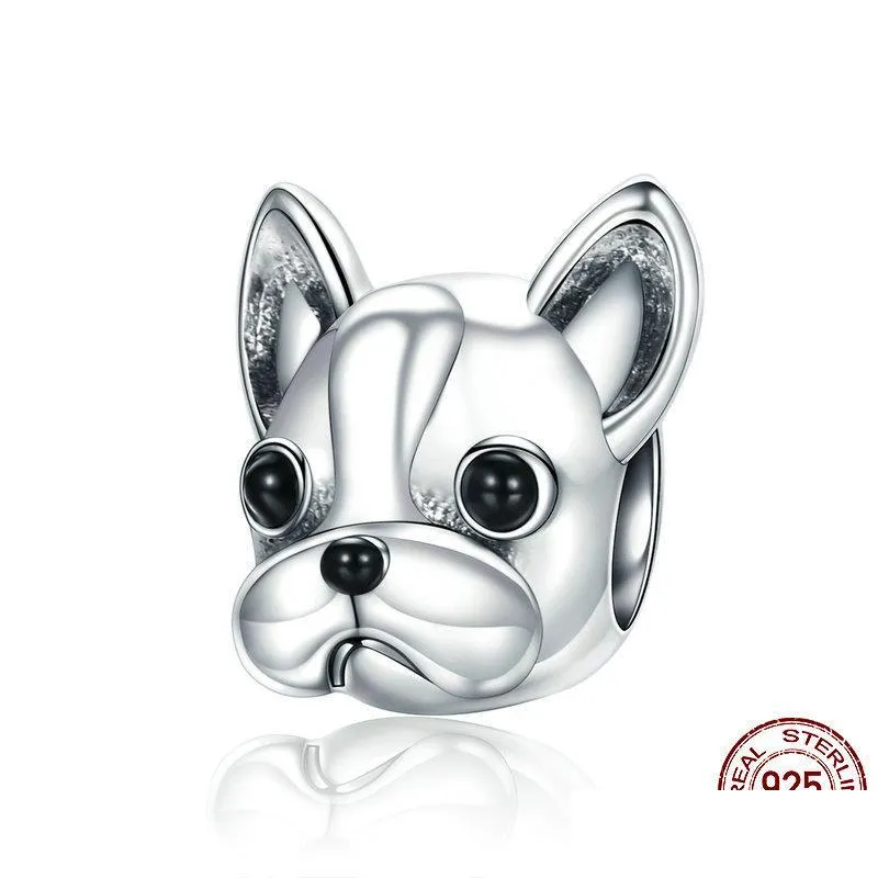 925 sterling silver loyal partners french bulldog enamel doggy animal big hole beads for women charm bracelets dog jewelry making