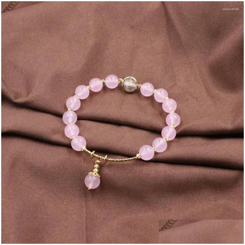 charm bracelets lovely pink crystal beads bracelet women girls gifts natural stone strand elastic rope bangles wrist jewelry 7.5 b306