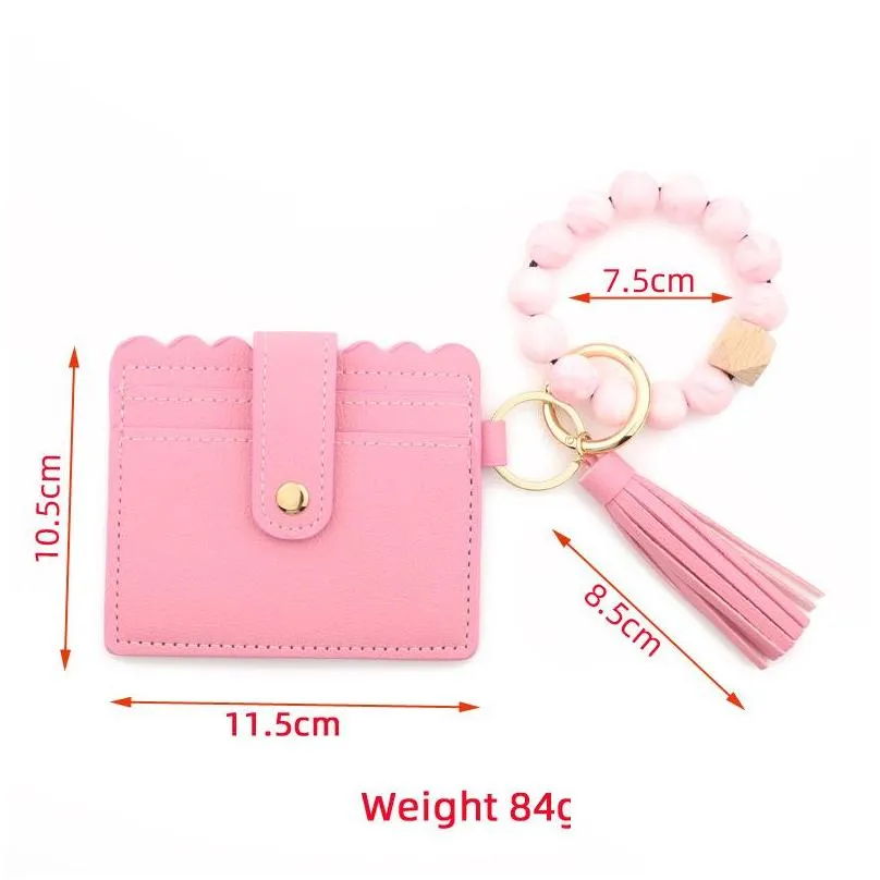 fashion pu leather bracelet wallet keychain party favor tassels bangle key ring holder card bag silicone beaded wristlet keychains handbag women