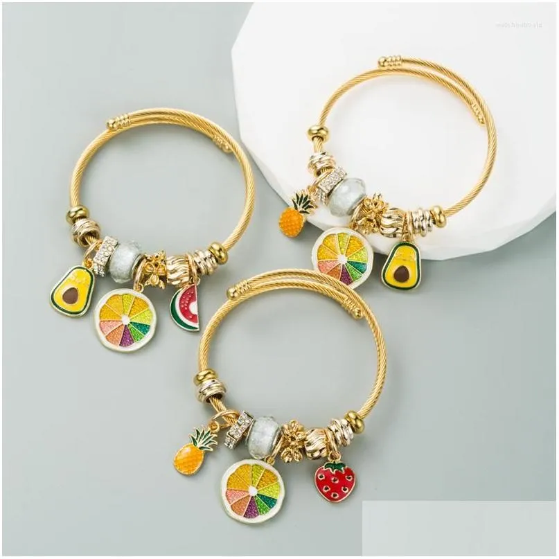 charm bracelets beaded gold fruit pineapple pendant mixed beads adjustable tag women girls open diy jewelry