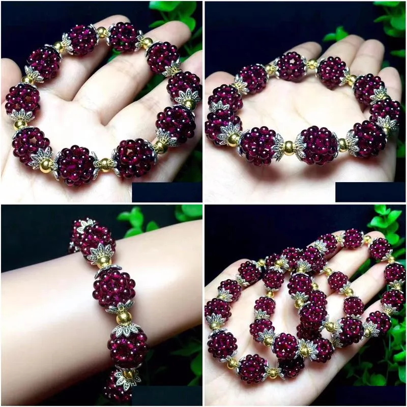 charm bracelets natural garnet bracelet women handwoven 3mm lucky ball jewelry gift for pulseras mujercharm