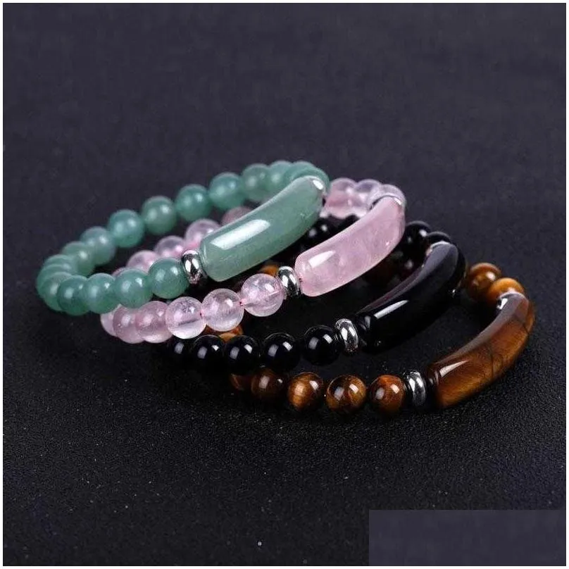 8mm natural stone crystal beaded strands charm bracelets colorful elastic bangle for women men jewelry