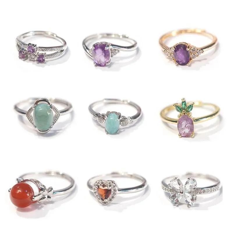 natural crystal wholesale gemstone rings bulk silver rings womens healing jewelry faceted amethyst oval larimar carnelian heart garnet