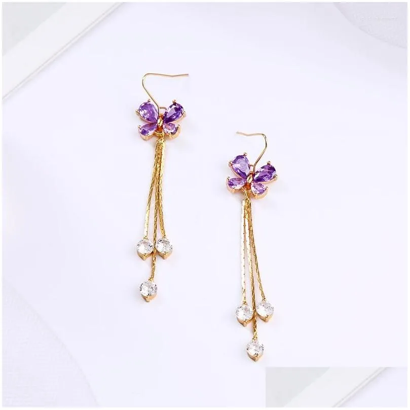 dangle earrings balanbiu delicate multicolored zircon flower for women gold color brass tassel 2022 fashion jewelry