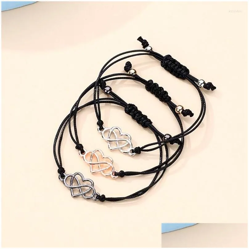 charm bracelets 3pcs/set mother daughter infinity heart adjustable rope bracelet women girl fashion jewelry