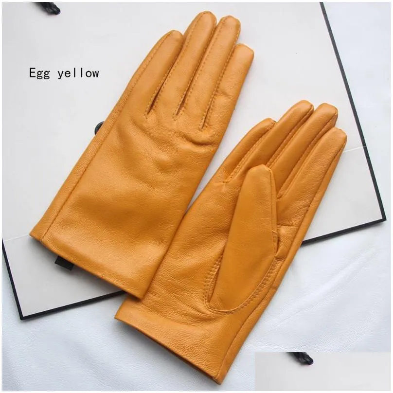 five fingers gloves elegant women genuine lambskin real leather sheepskin autumn and winter plus velvet trendy female short glove 27