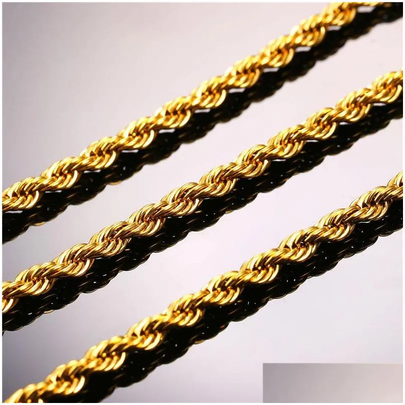 hip hop 18k gold plated stainless steel 3mm twisted rope chain womens choker necklace for men hiphop jewelry gift in bulk