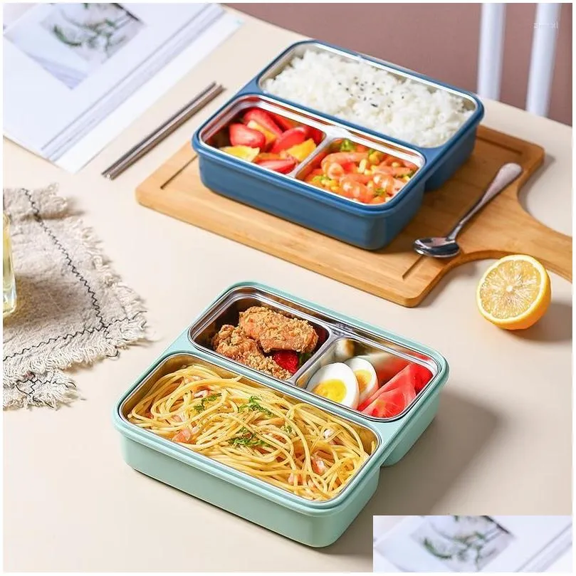 dinnerware sets 2/3grid 304 stainless kids steel bento lunch box student worker portable container storage thermal kitchen accessories