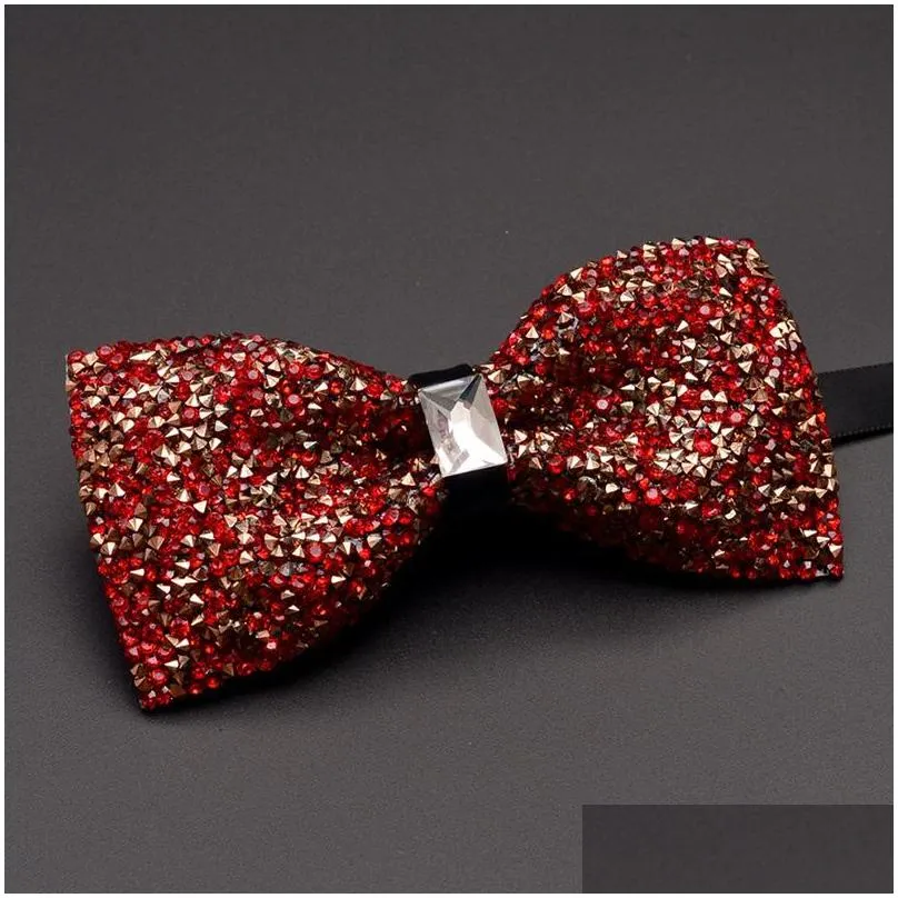 2020 fashion designer mens diamond bow ties wedding party formal suit double fabric bowtie business necktie butterfly knot1